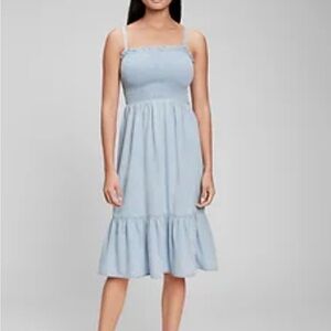 GAP Light Blue Chambray Ruffle Hem Midi Dress